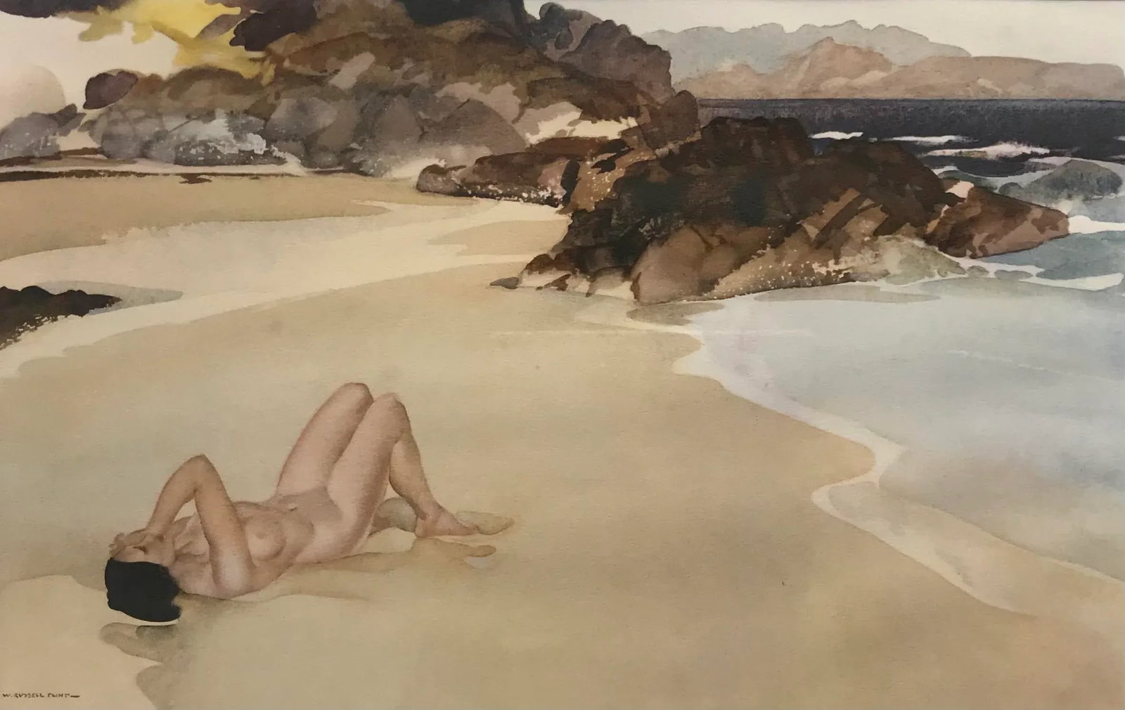 Vintage Seascape Print With Nude Woman on Beach ~ William Russell Flint - 2