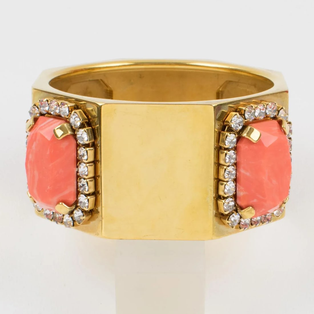 Valentino Jeweled Gilt Metal Bracelet Bangle With Coral Resin Cabochons - 3