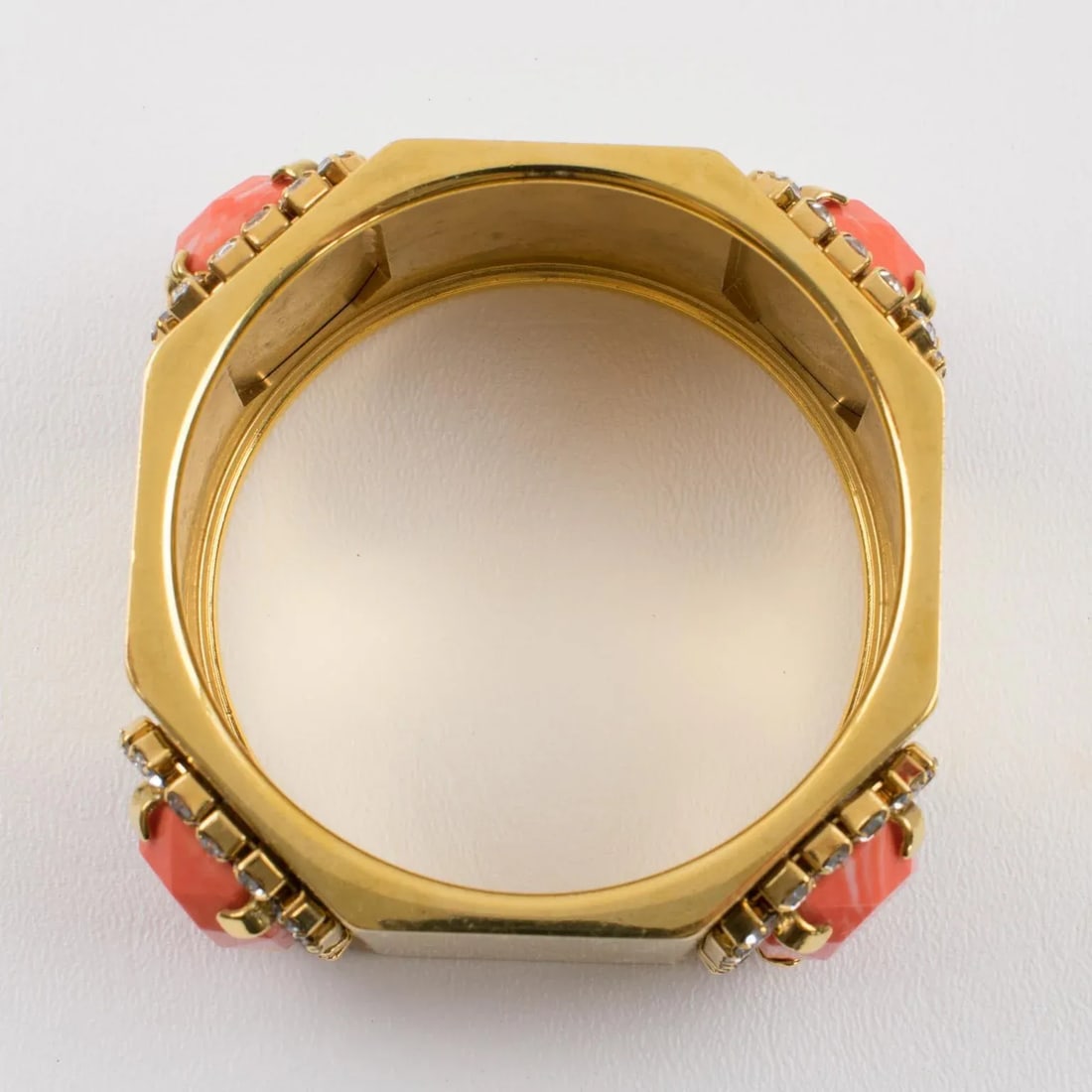 Valentino Jeweled Gilt Metal Bracelet Bangle With Coral Resin Cabochons - 7