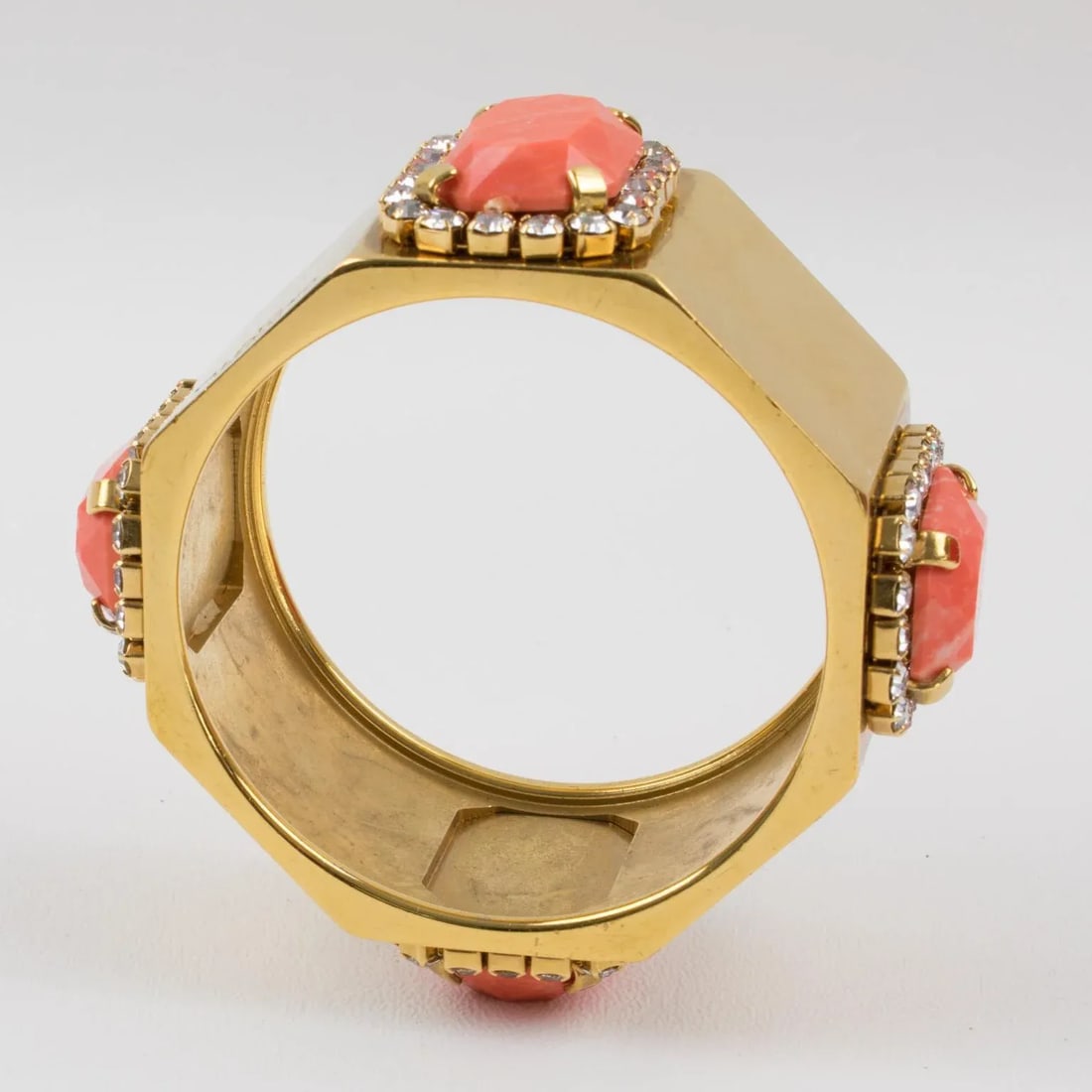 Valentino Jeweled Gilt Metal Bracelet Bangle With Coral Resin Cabochons - 8