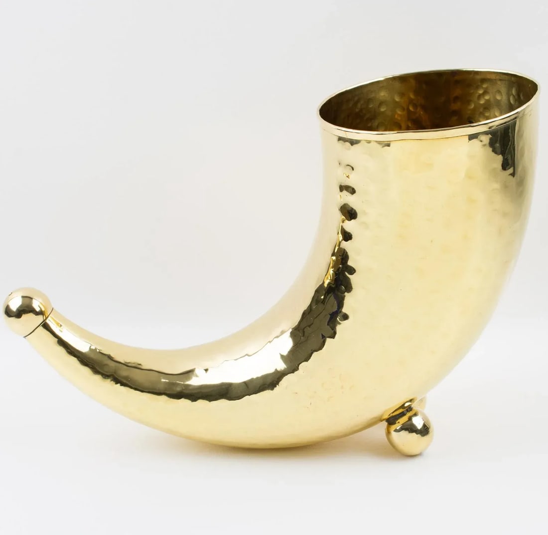Modernist Brass Horn of Plenty Wine Champagne Cooler Bottle Holder Vase - 12