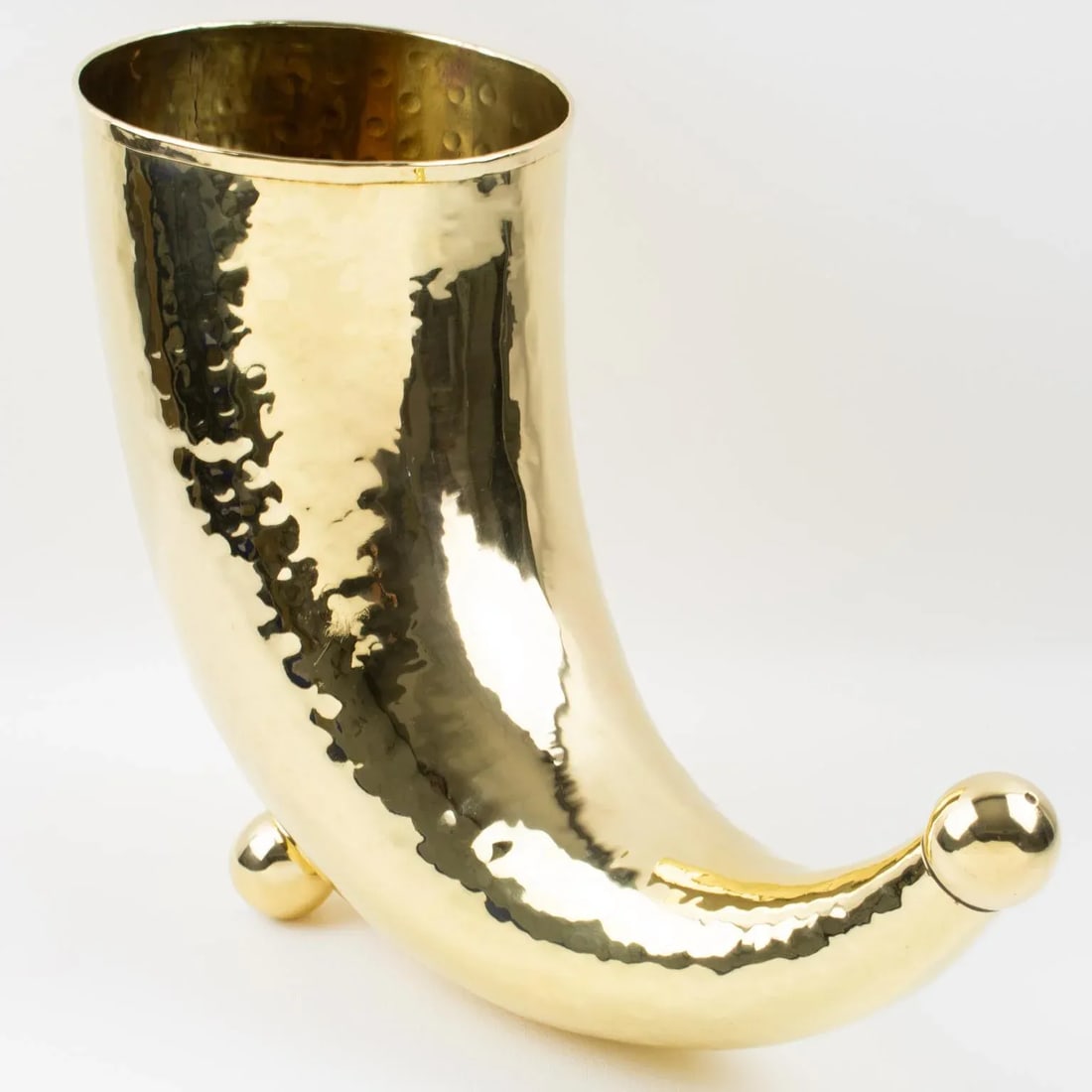Modernist Brass Horn of Plenty Wine Champagne Cooler Bottle Holder Vase - 2