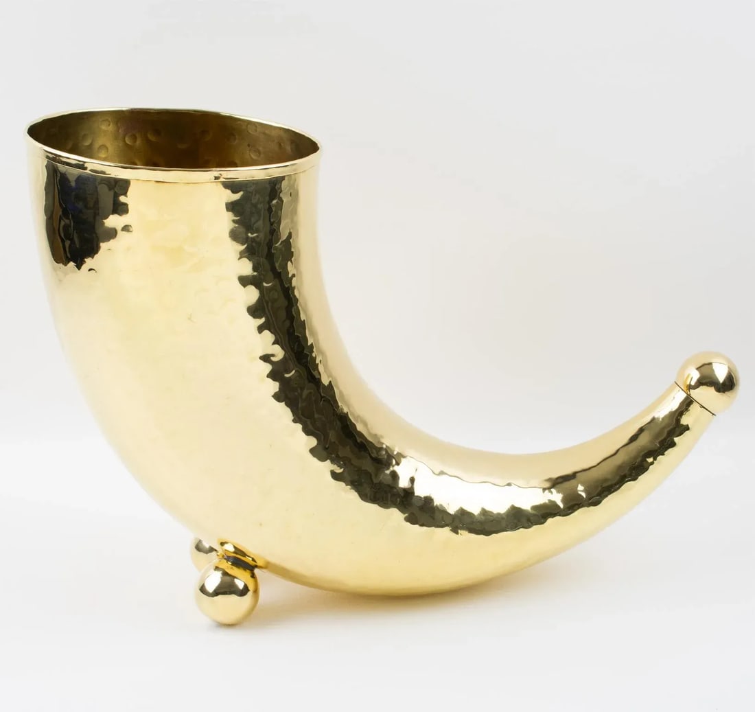 Modernist Brass Horn of Plenty Wine Champagne Cooler Bottle Holder Vase - 4