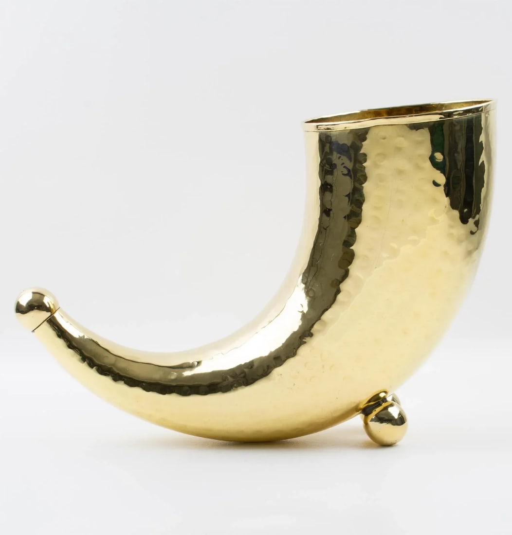 Modernist Brass Horn of Plenty Wine Champagne Cooler Bottle Holder Vase - 9