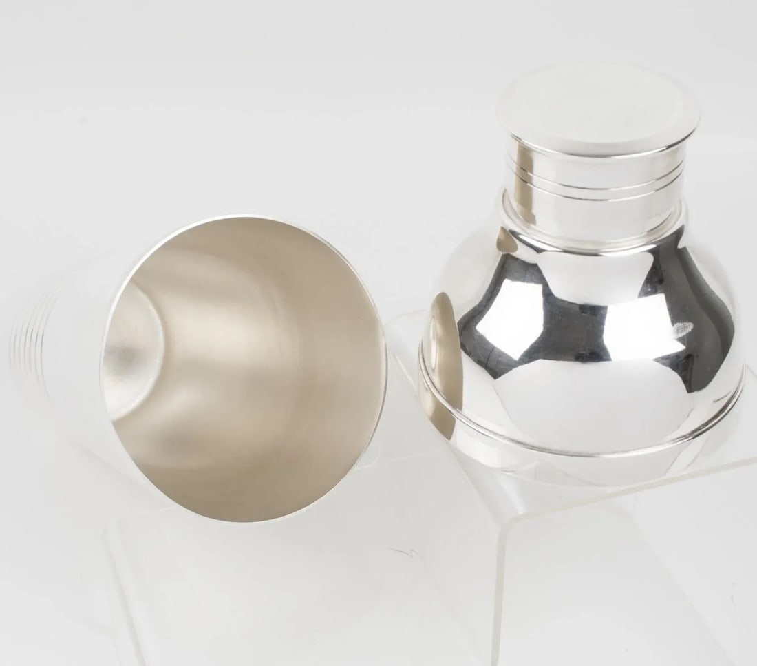Art Deco Silver Plate Cocktail Shaker and Eight Barware Glasses, France 1940s - 6