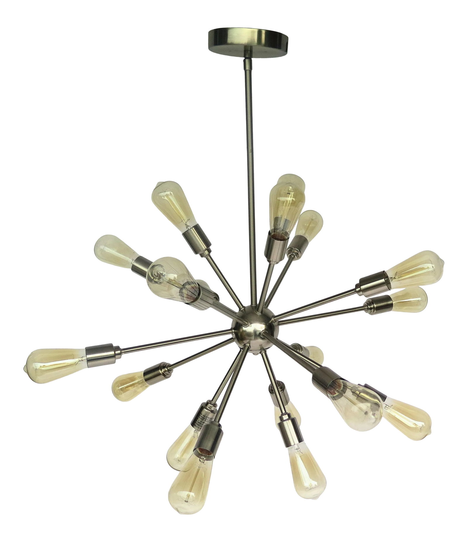 Italian Style Chrome Sputnik 14 Light Chandelier: In the 1950s the Russian launched the first satellite into orbit starting an onslaught of modern chandeliers known as the "Sputnik" design. This one is a 1980's retro 14 light chrome Sputnik