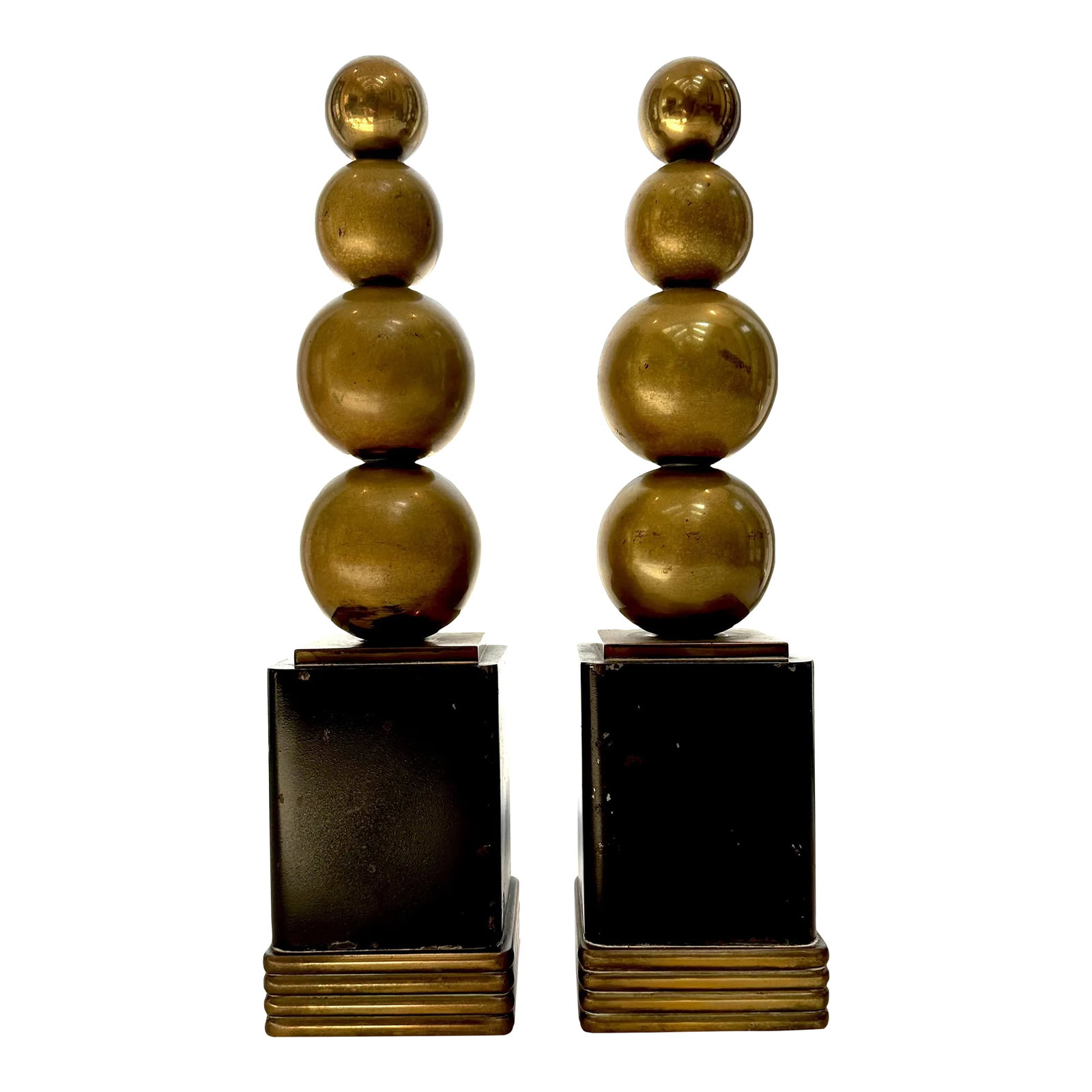 Pair of American Art Deco Obelisks, Early 20th Century.: Designed and manufactured by William H. Jackson in NYC as andirons, these stunning Art Deco masterpieces can be used on a console or mantel. Their architectural quality add great style and drama in