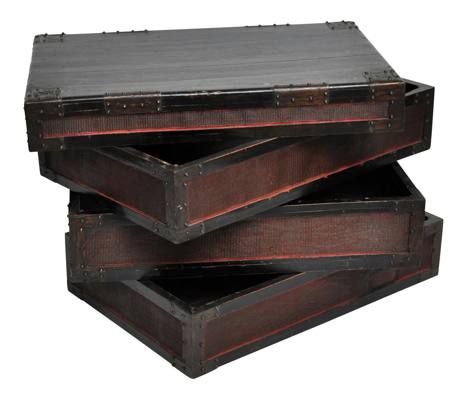 Antique Chinese Woven Bamboo Stacked Boxes - Set of 3 (1 of 11)