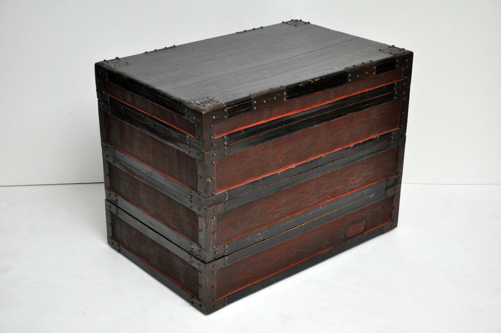 Antique Chinese Woven Bamboo Stacked Boxes - Set of 3 - 3