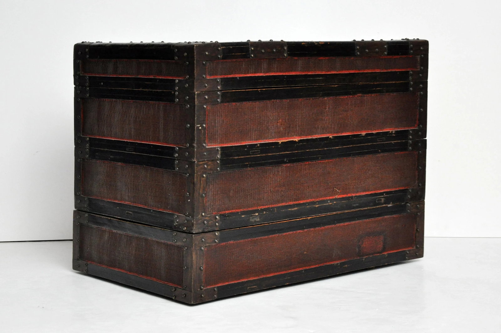 Antique Chinese Woven Bamboo Stacked Boxes - Set of 3 - 5