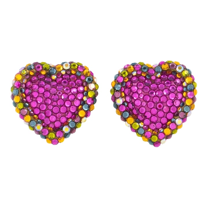 Richard Kerr Hot Pink and Multicolor Heart Jeweled Pair of Clip Earrings (1 of 6)