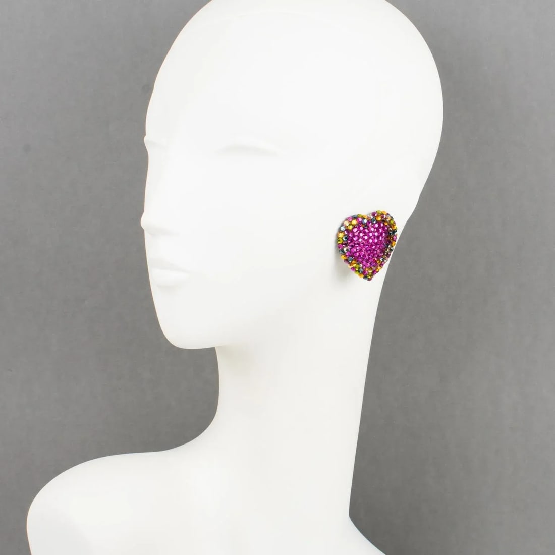 Richard Kerr Hot Pink and Multicolor Heart Jeweled Pair of Clip Earrings - 2
