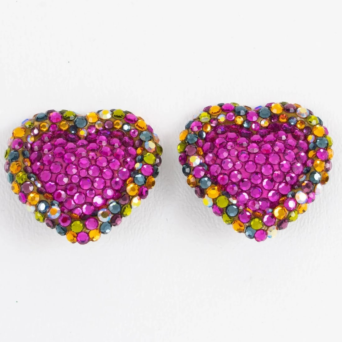 Richard Kerr Hot Pink and Multicolor Heart Jeweled Pair of Clip Earrings - 3