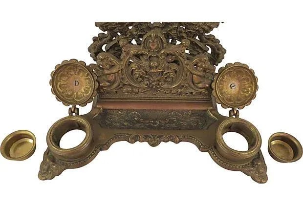 Antique French Louis XVI Style Bronze Double Inkwell and Letter Holder - 4