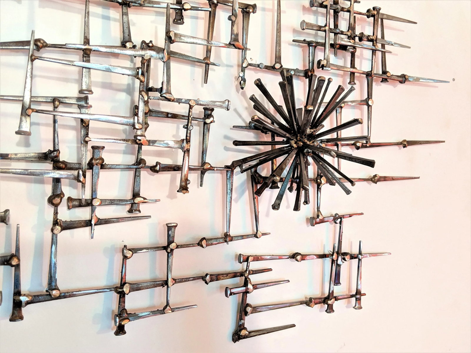 Abstract Pom Pom Nail Wall Sculpture - 4