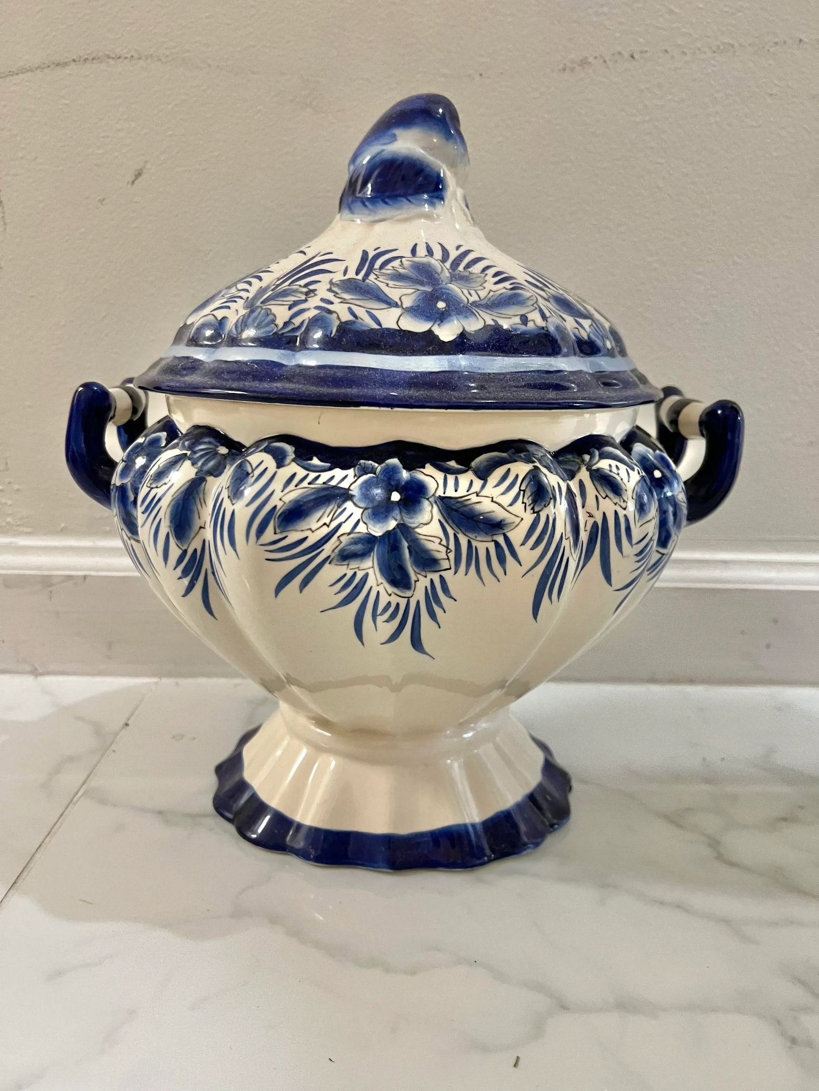 Vintage Blue Floral Delft Tureen - 7