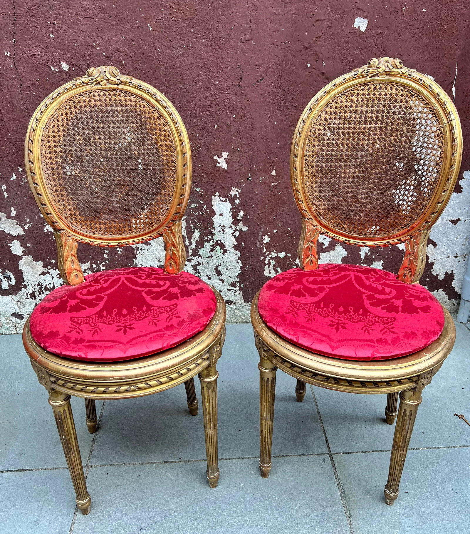 19th Century Pair of Louis XVI Giltwood Side Caned Chairs - 2