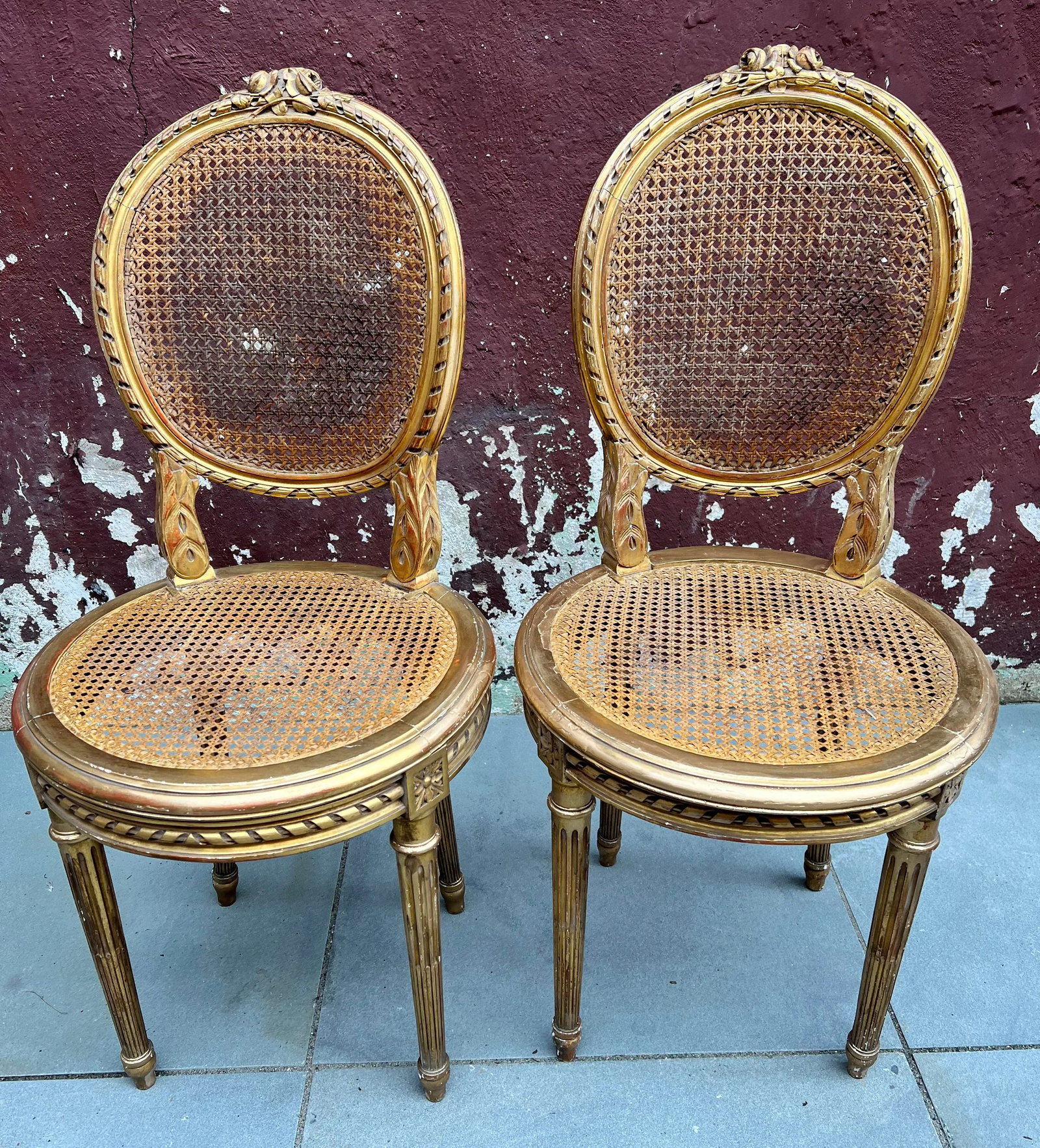 19th Century Pair of Louis XVI Giltwood Side Caned Chairs - 3