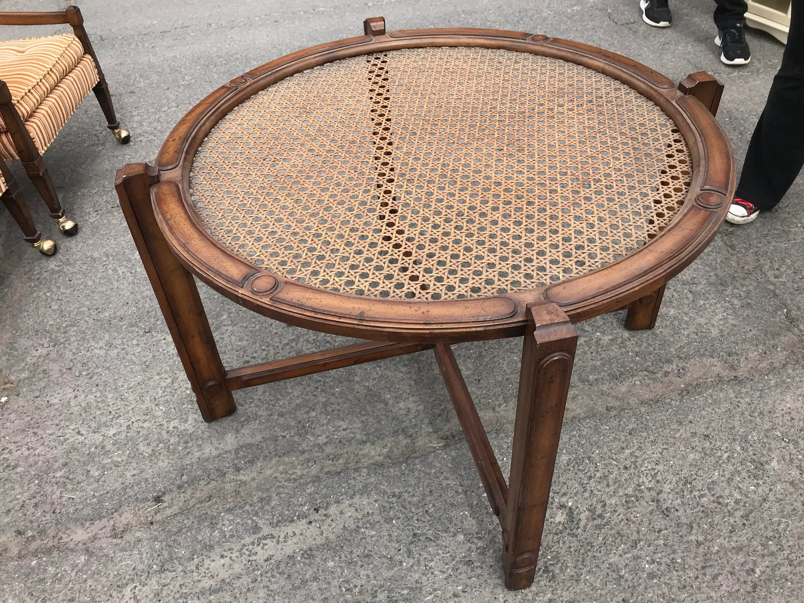 Mid-Century Cane & Wood Dining/Game Table - 3