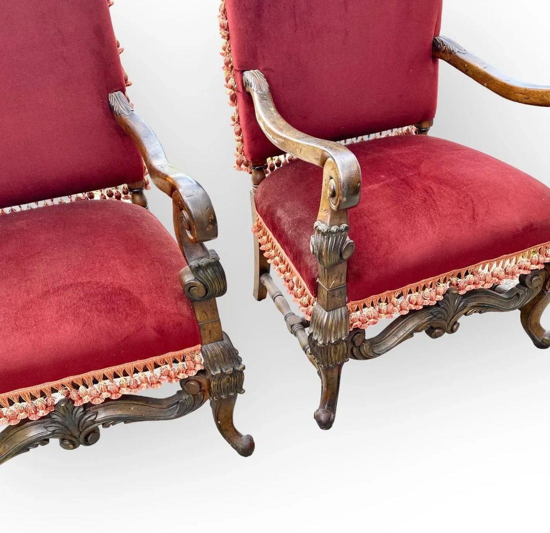 Pair of Vintage French Louis XIII Fauteuils, Armchairs - 6