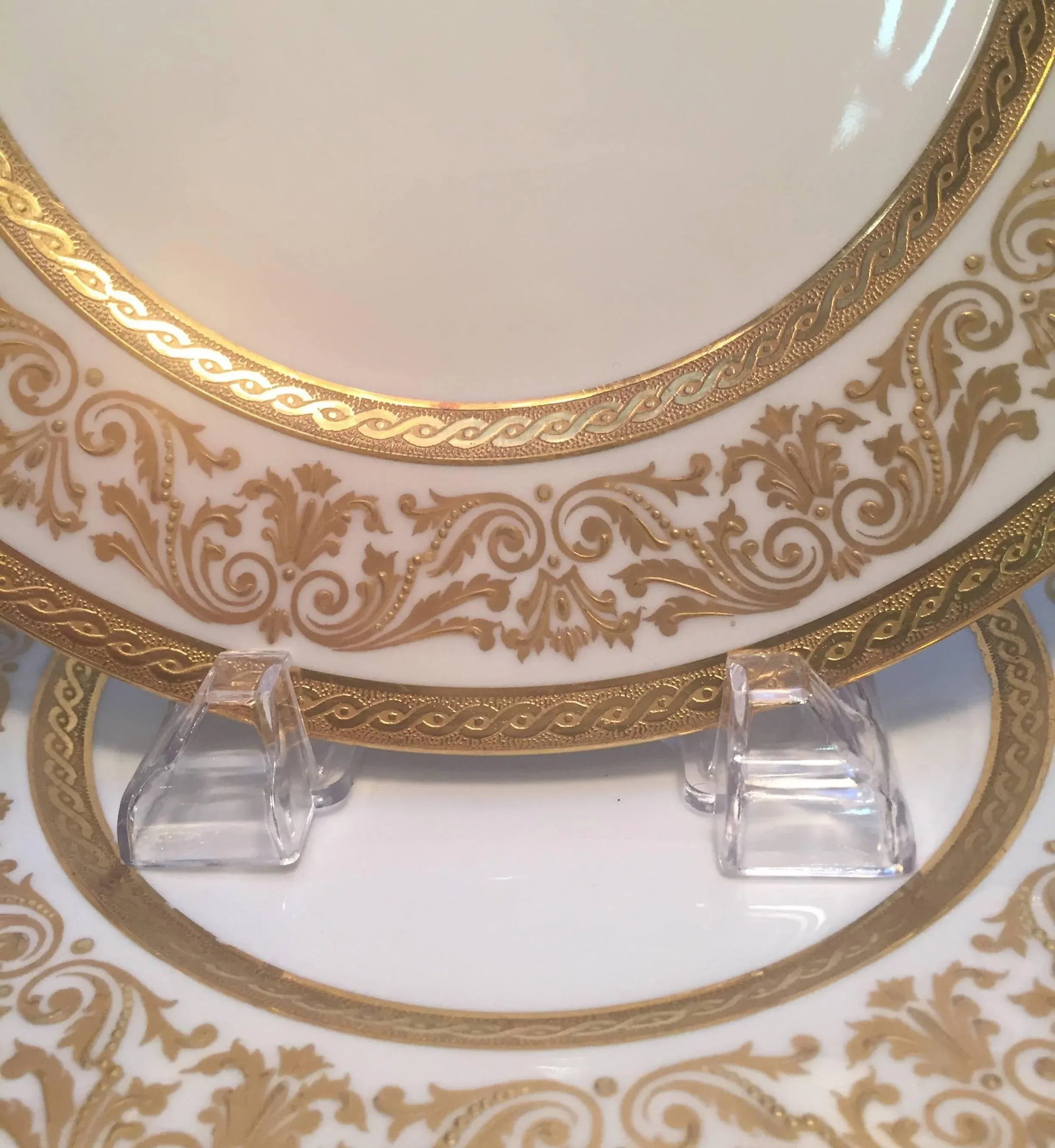 French Gold Encrusted Dinner Plates - Set of 8 - 2