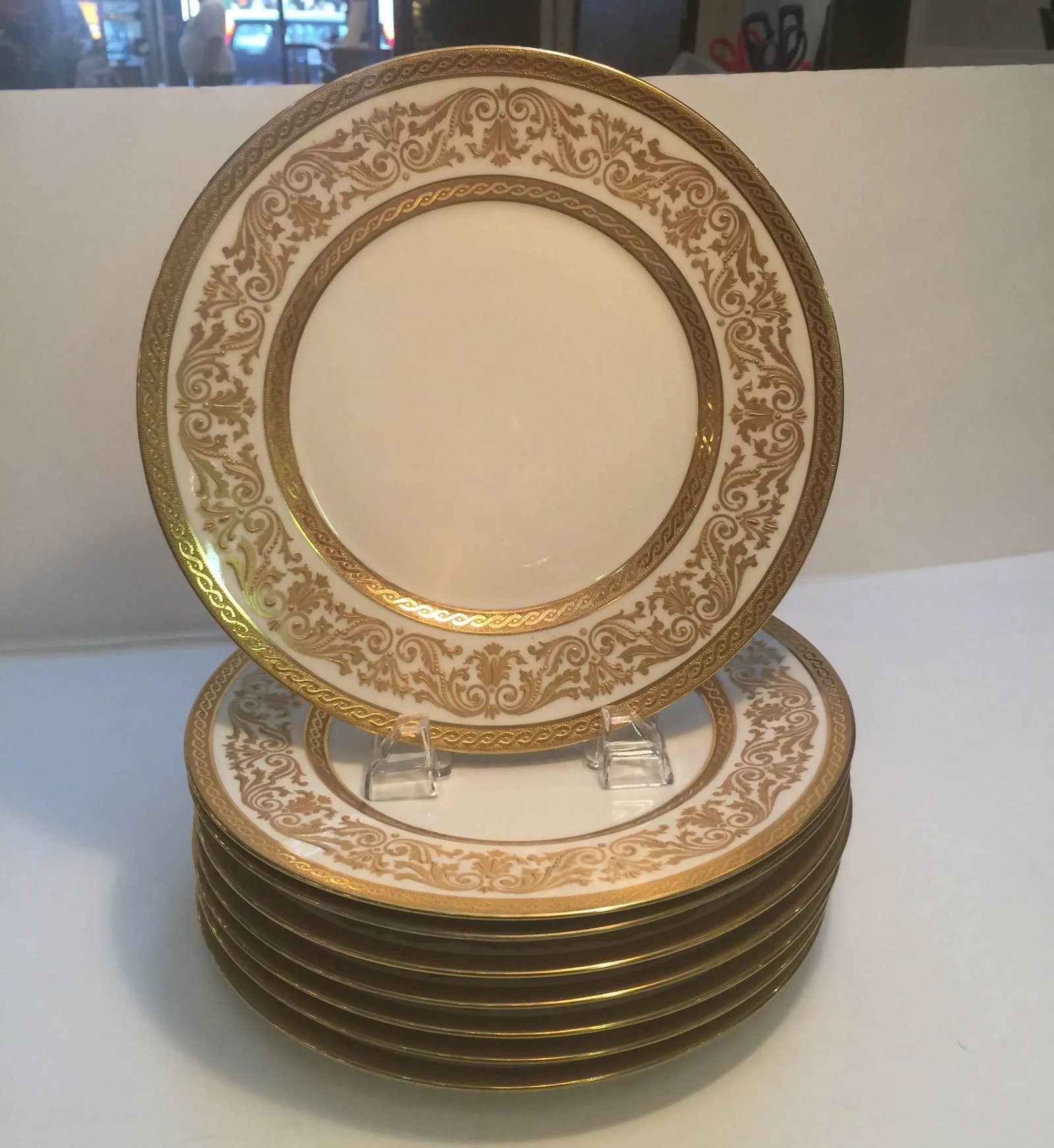 French Gold Encrusted Dinner Plates - Set of 8 - 4
