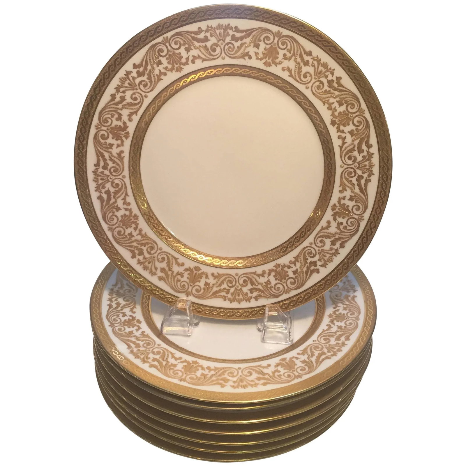 French Gold Encrusted Dinner Plates - Set of 8 - 5