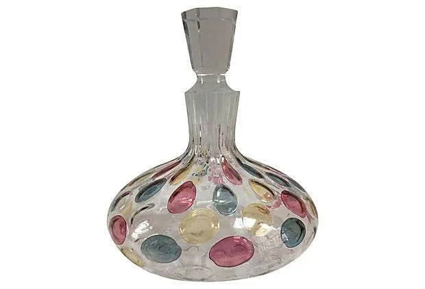 Mid-Century Vintage Iridescent Pink Blue & Yellow Decanter and Glasses - Set of 5 - 2