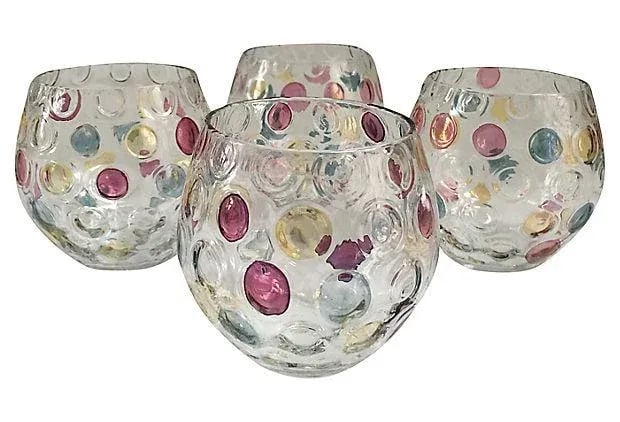 Mid-Century Vintage Iridescent Pink Blue & Yellow Decanter and Glasses - Set of 5 - 6