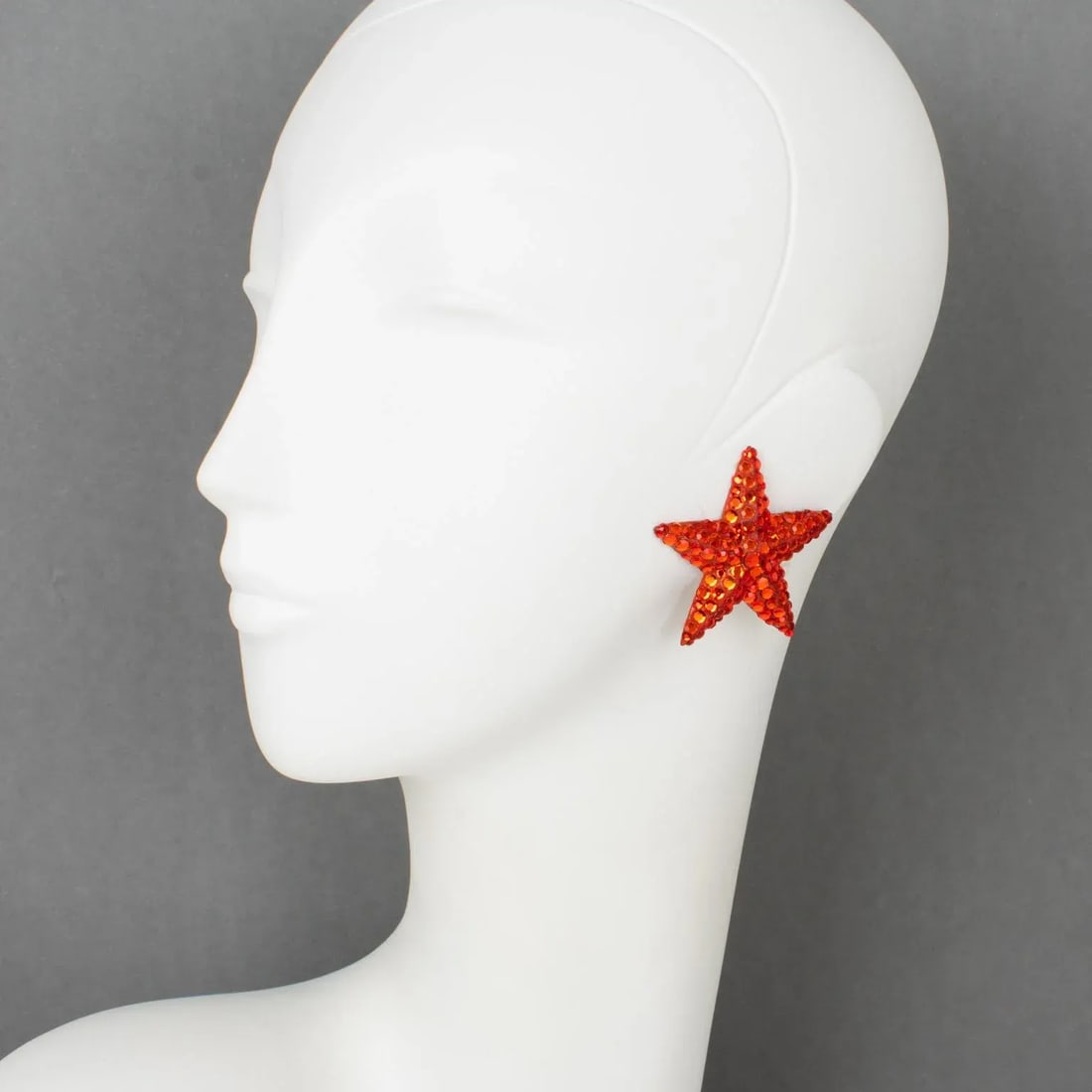 Richard Kerr Neon Orange Star Jeweled Pair of Clip Earrings - 2