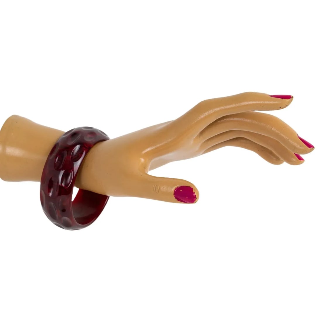 Bakelite Carved Bracelet Bangle Crimson Red Marble - 2