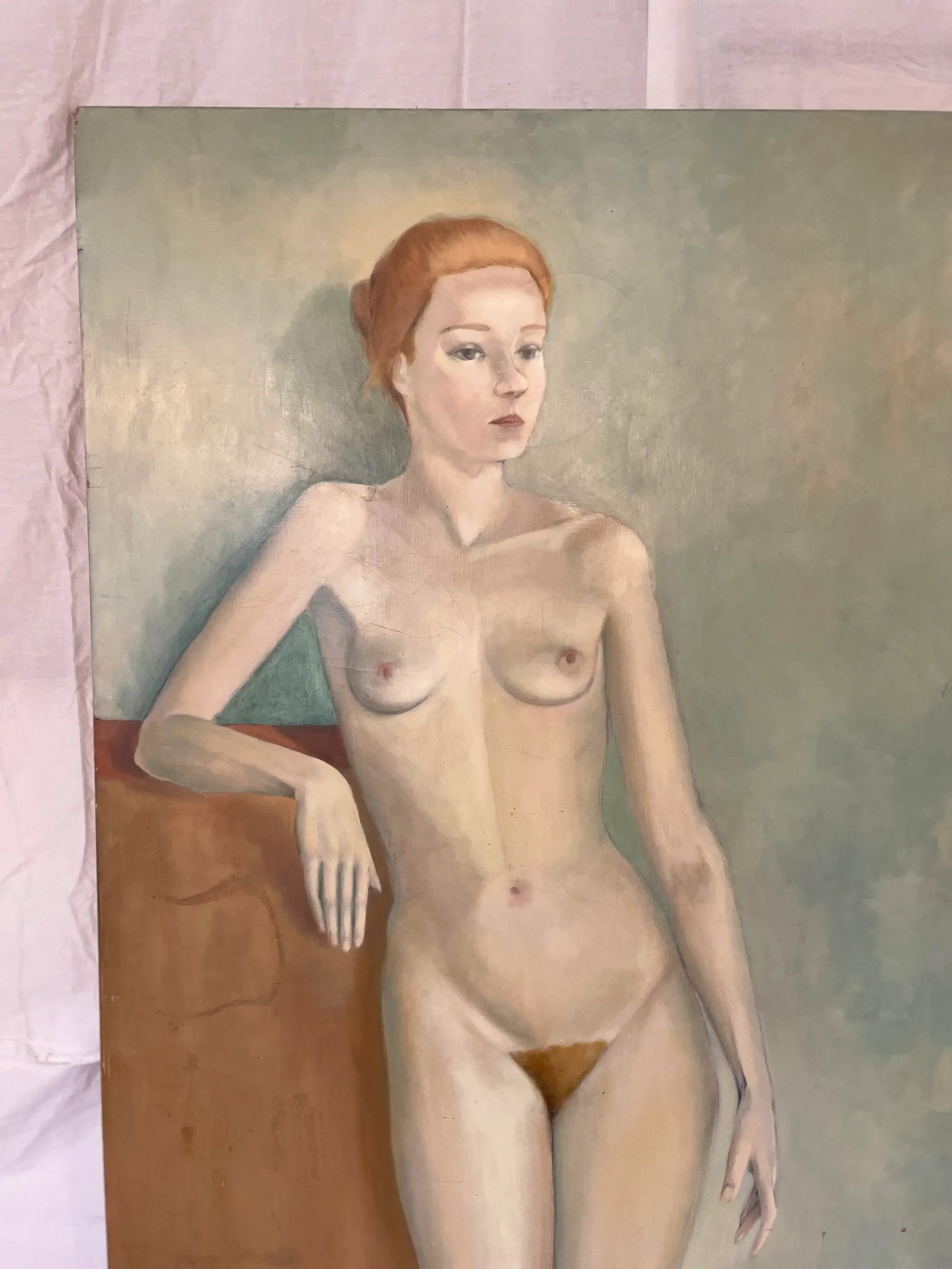 Mid Century French Life Size Figurative Nude Lady Female Portrait Original Oil Painting Attributed t - 2