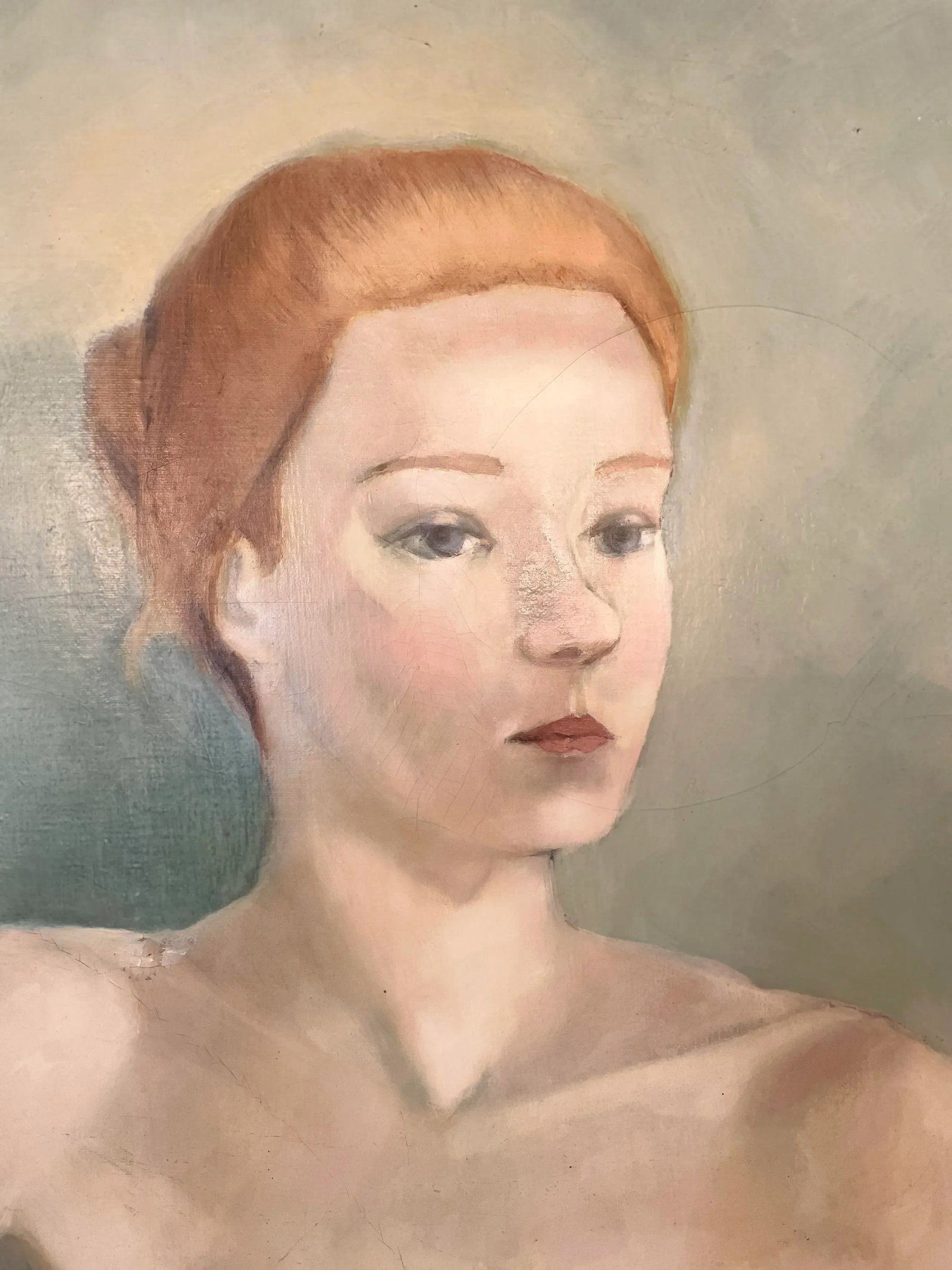 Mid Century French Life Size Figurative Nude Lady Female Portrait Original Oil Painting Attributed t - 3