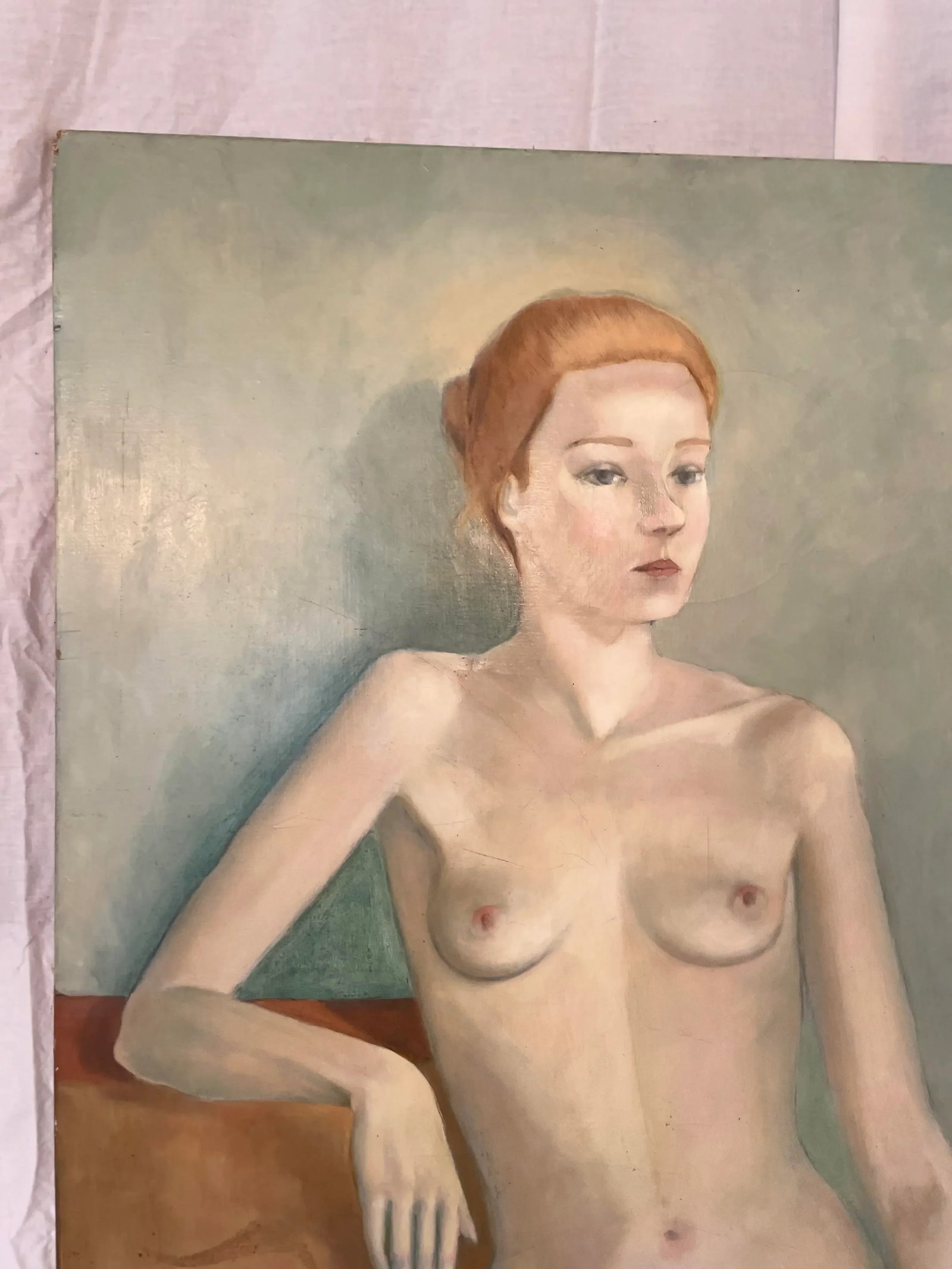 Mid Century French Life Size Figurative Nude Lady Female Portrait Original Oil Painting Attributed t - 4