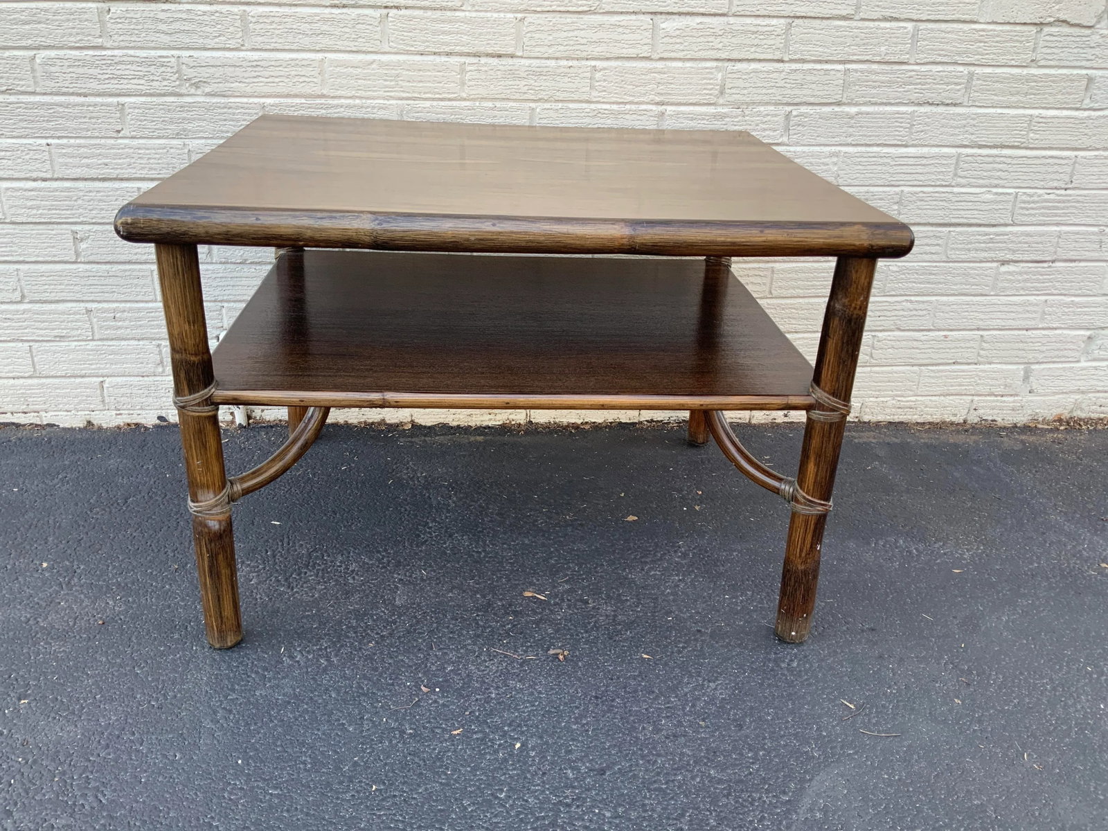 1970s McGuire Oak Rattan Occasional Table - 2
