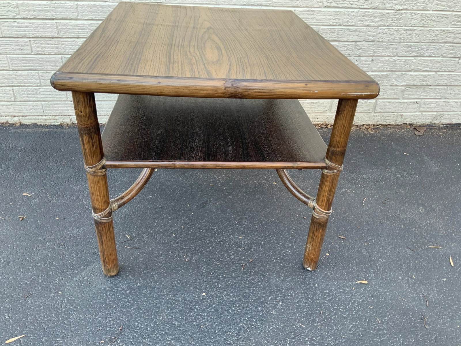 1970s McGuire Oak Rattan Occasional Table - 3