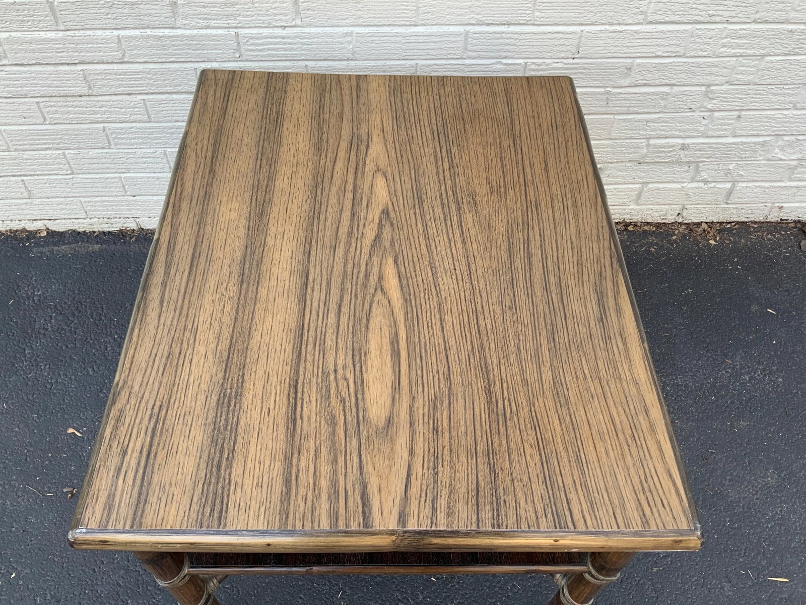 1970s McGuire Oak Rattan Occasional Table - 4