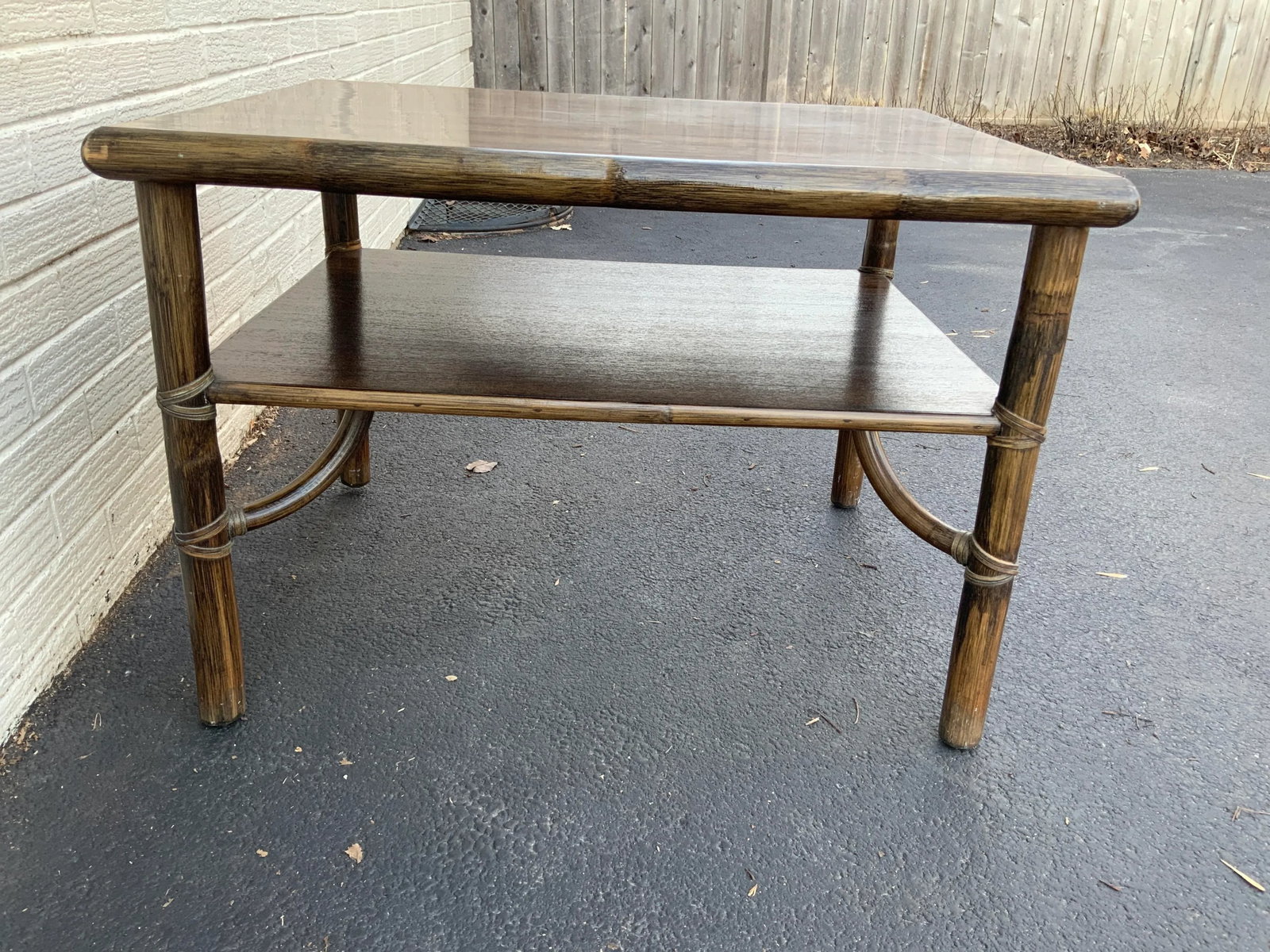 1970s McGuire Oak Rattan Occasional Table - 6
