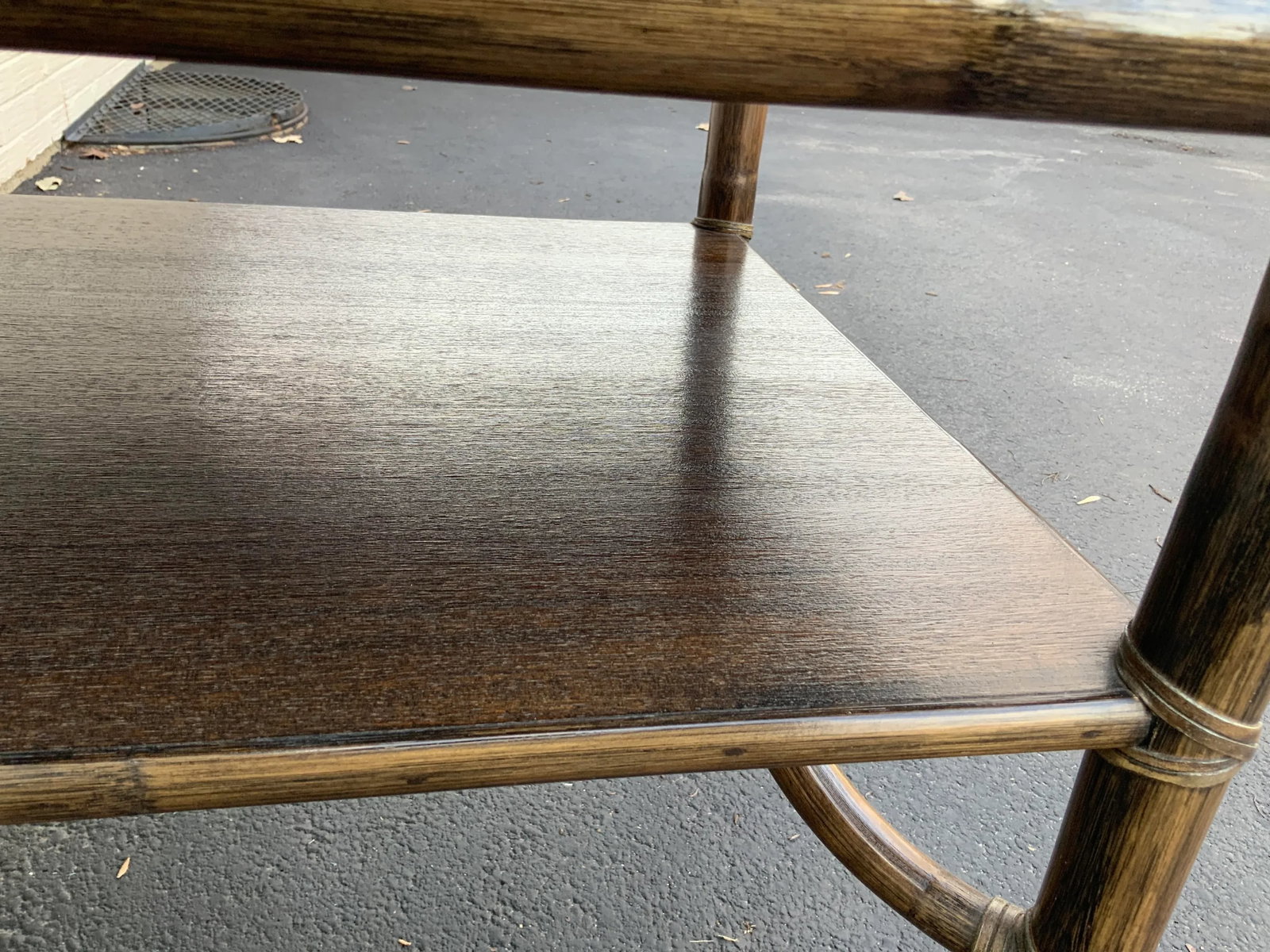 1970s McGuire Oak Rattan Occasional Table - 7