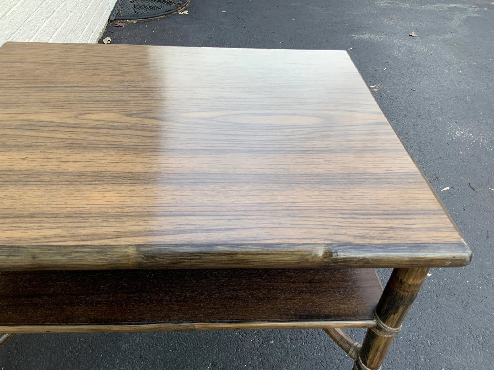 1970s McGuire Oak Rattan Occasional Table - 9