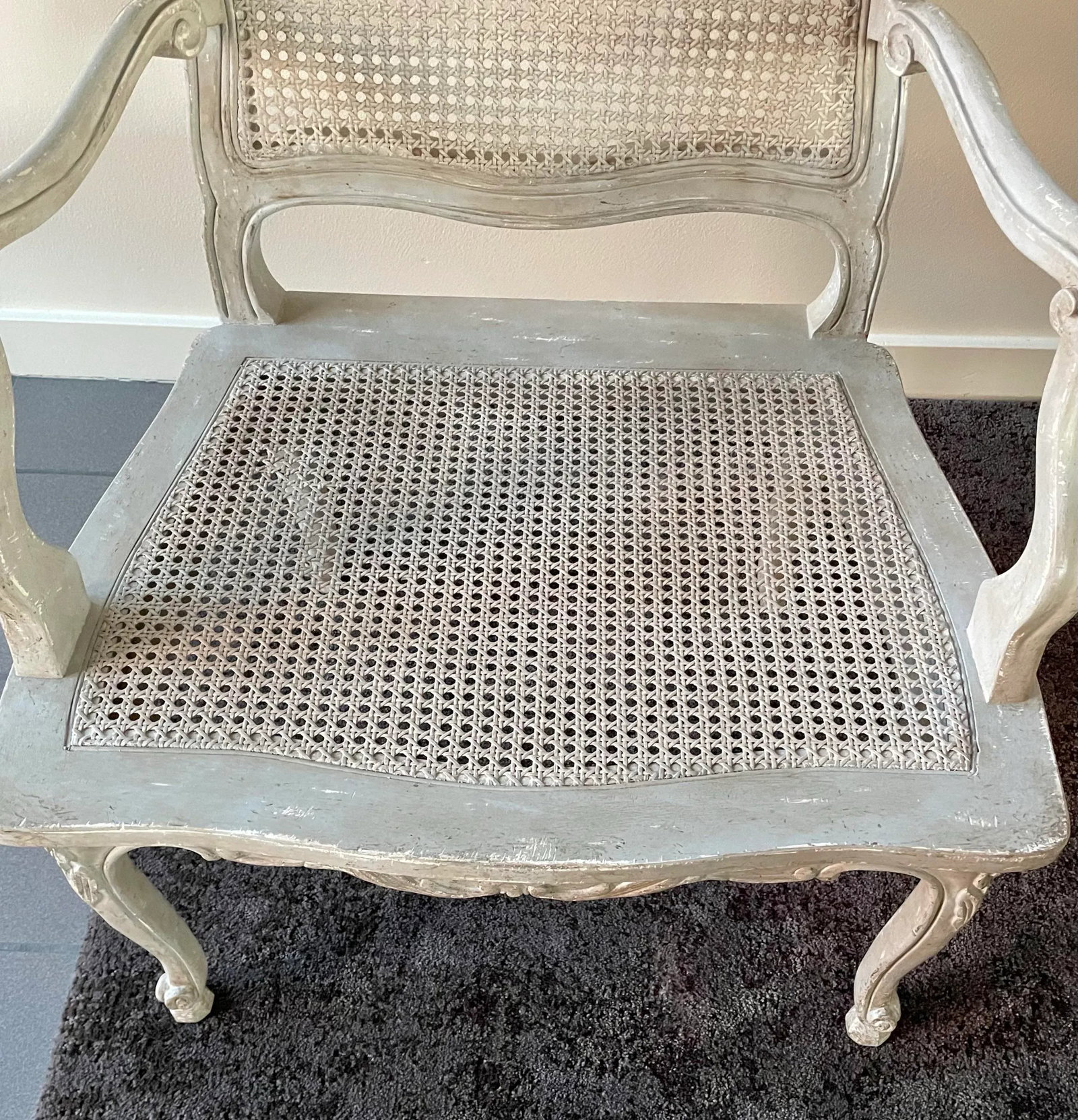 Vintage Minton-Spidell Louis XV Cane Fauteuil in Old Grey Finish - 10