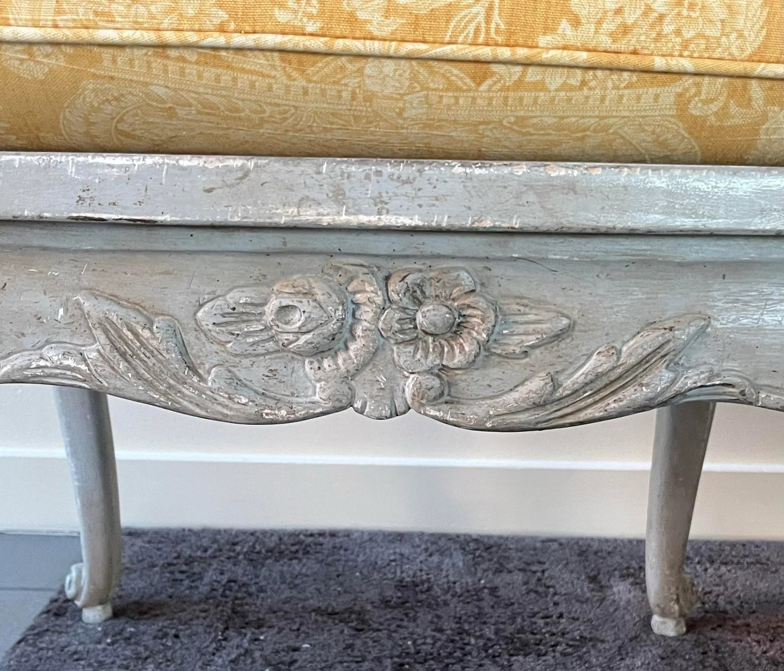 Vintage Minton-Spidell Louis XV Cane Fauteuil in Old Grey Finish - 6