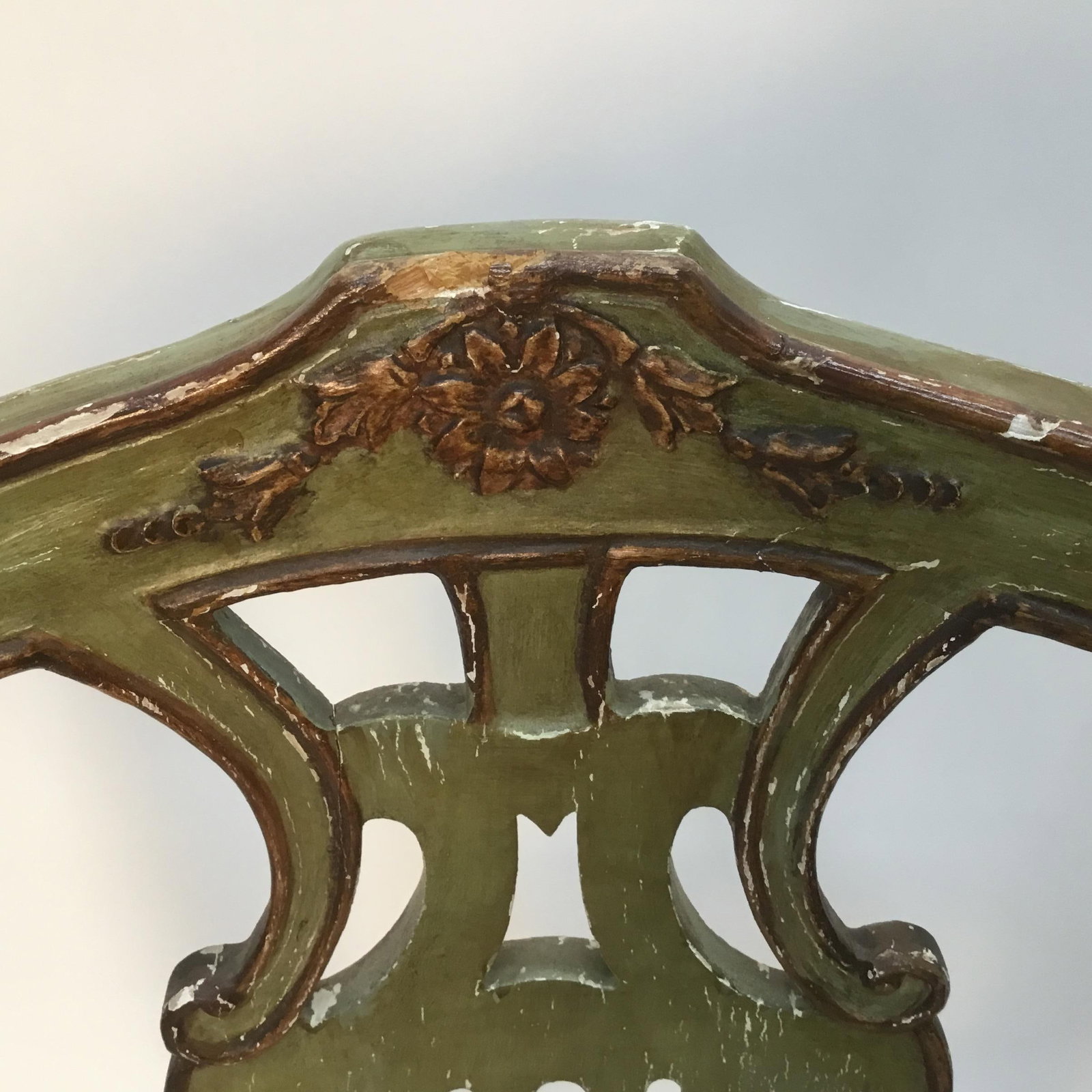 Late 19th Century Vintage Italian Green Painted, Carved and Gilt Louis XV Side Chairs- A Pair - 8