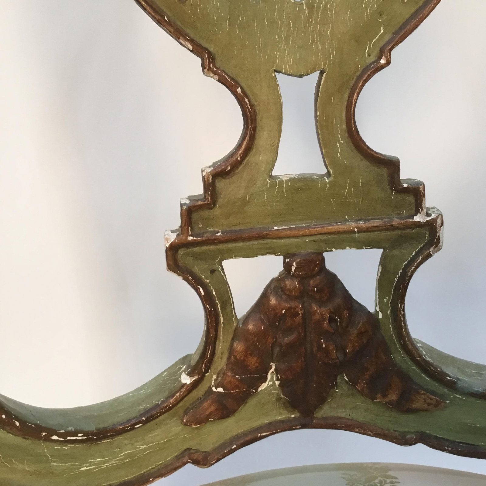 Late 19th Century Vintage Italian Green Painted, Carved and Gilt Louis XV Side Chairs- A Pair - 9