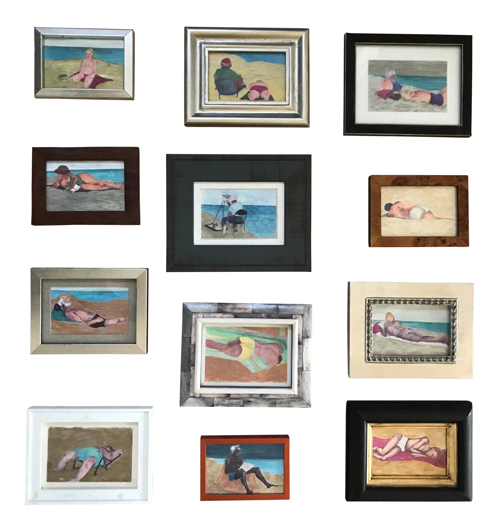 1990's Vintage "Mi ami Miami?" Pen and Nail Polish Drawings- Set of 12: 1992 I spend 3 months in Miami. As a freshly migrated Italian in the US, I spend my days drawing people at the beach. So this is why this series is called "Mi ami Miami?" Which translates into "Do