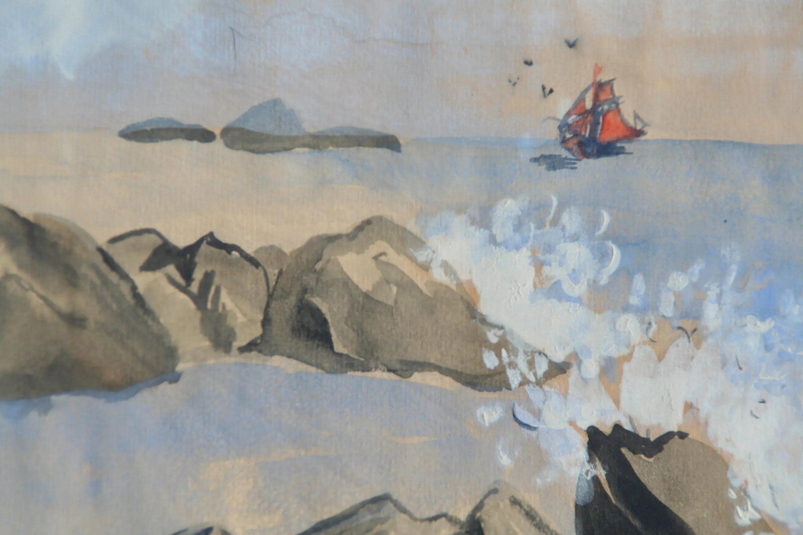 Vintage Watercolor of Coastal Seascape - 4