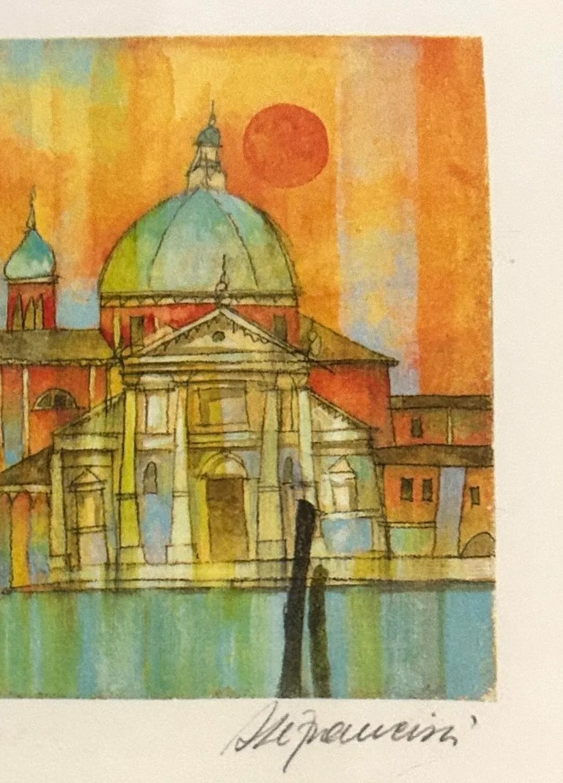 Framed Hand Signed Lithograph of San Giorgio, Venice - 2