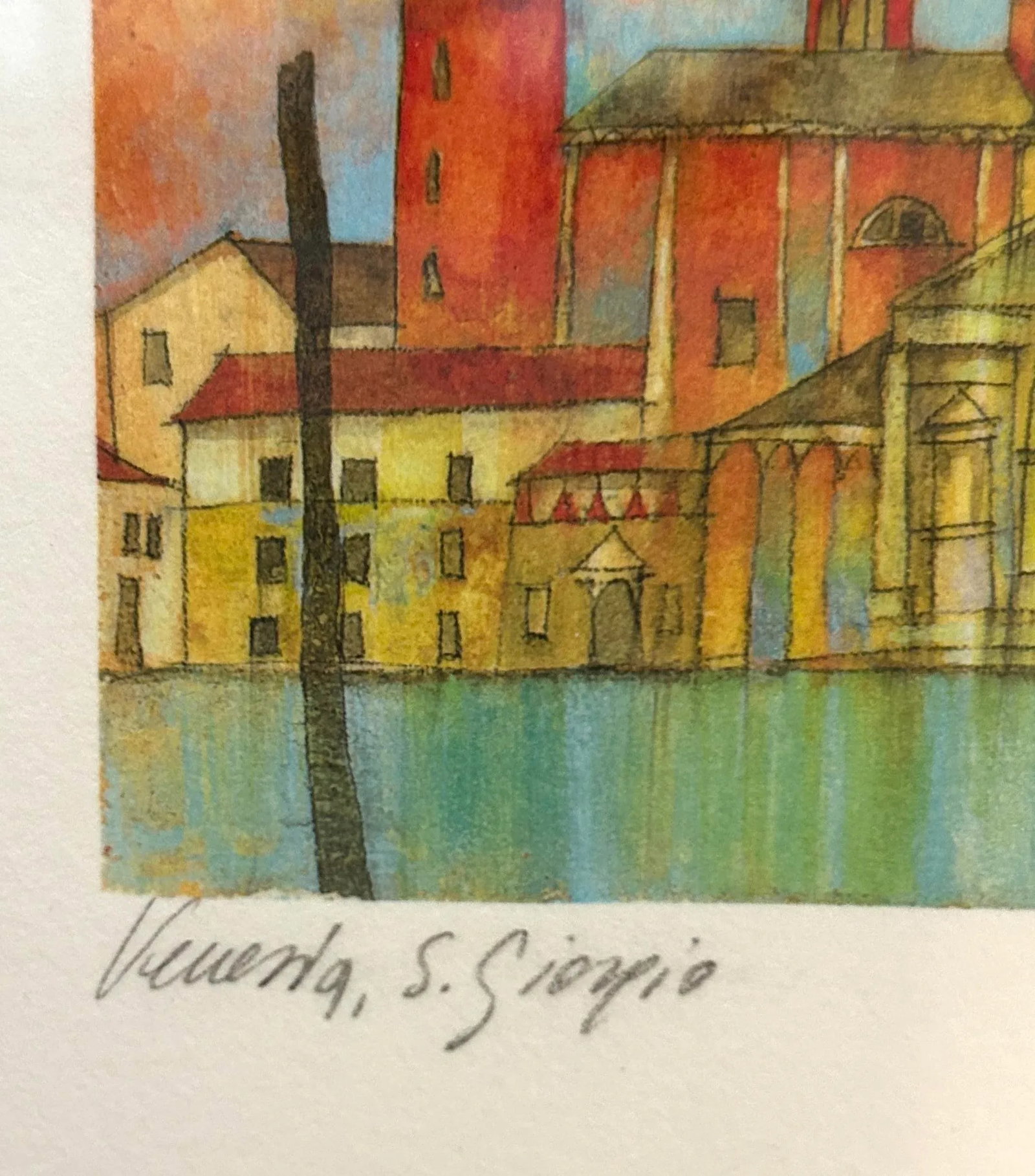 Framed Hand Signed Lithograph of San Giorgio, Venice - 3