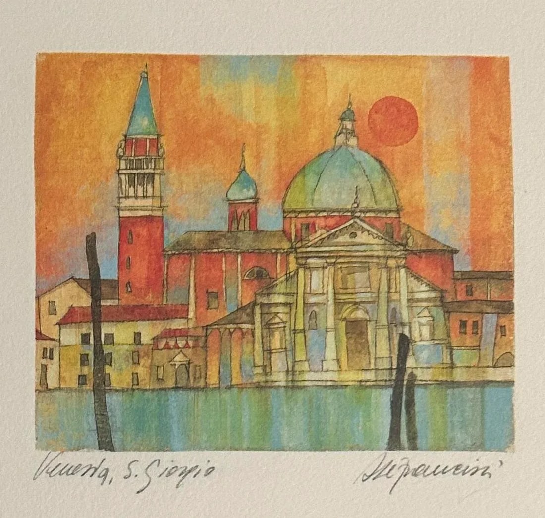 Framed Hand Signed Lithograph of San Giorgio, Venice - 4