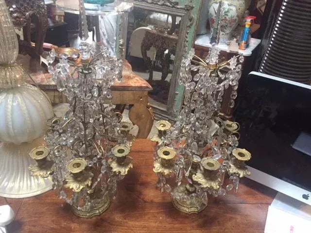 Early 19th Century French Dore Bronze & Crystal Girandoles - a Pair - 12